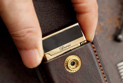 Skull Brown Leather Mens S.T.Dupont Lighter Cases Ronson Lighter Holder For Men - iwalletsmen