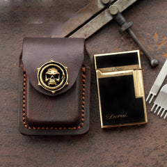 Skull Brown Leather Mens S.T.Dupont Lighter Cases Ronson Lighter Holder For Men - iwalletsmen