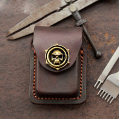 Skull Brown Leather Mens S.T.Dupont Lighter Cases Ronson Lighter Holder For Men - iwalletsmen
