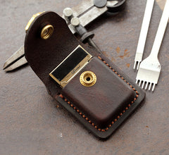 Skull Brown Leather Mens S.T.Dupont Lighter Cases Ronson Lighter Holder For Men - iwalletsmen