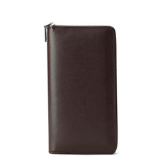 Brown Leather Mens Business Wristlet Wallet Note Book Wallet Bag Zipper Clutch Travel Wallet For Men - iwalletsmen