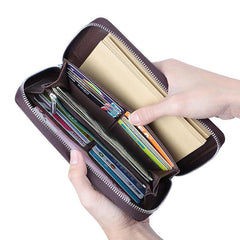 Brown Leather Mens Business Wristlet Wallet Note Book Wallet Bag Zipper Clutch Travel Wallet For Men - iwalletsmen