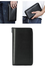 Brown Leather Mens Business Wristlet Wallet Note Book Wallet Bag Zipper Clutch Travel Wallet For Men - iwalletsmen