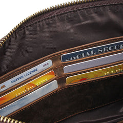 Vintage Coffee Leather Mens Wristlet Wallet Purse Zipper Clutch Wallet For Men - iwalletsmen