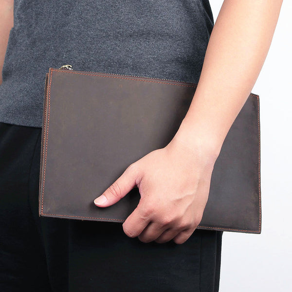 Vintage Coffee Leather Mens Wristlet Wallet Purse Zipper Clutch Wallet For Men - iwalletsmen
