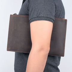 Vintage Coffee Leather Mens Wristlet Wallet Purse Zipper Clutch Wallet For Men - iwalletsmen