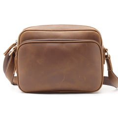 Coffee Leather Small Mens Messenger Bag Side Bag Vintage Brown Courier Bag For Men - iwalletsmen