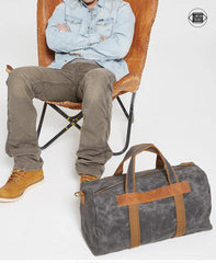 Gray Canvas Mens Travel Bag Weekender Bag Duffle Bag Large Canvas Weekender Bag for Men - iwalletsmen