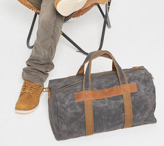 Gray Canvas Mens Travel Bag Weekender Bag Duffle Bag Large Canvas Weekender Bag for Men - iwalletsmen
