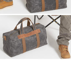 Gray Canvas Mens Travel Bag Weekender Bag Duffle Bag Large Canvas Weekender Bag for Men - iwalletsmen
