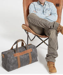 Gray Canvas Mens Travel Bag Weekender Bag Duffle Bag Large Canvas Weekender Bag for Men - iwalletsmen