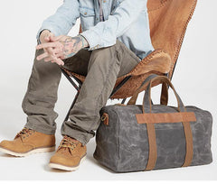 Gray Canvas Mens Travel Bag Weekender Bag Duffle Bag Large Canvas Weekender Bag for Men - iwalletsmen