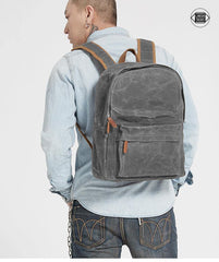 Gray Waxed Canvas Mens Laptop Backpack College Backpack Gray Canvas Travel Backpack for Men - iwalletsmen