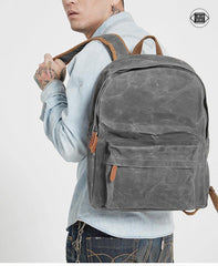 Gray Waxed Canvas Mens Laptop Backpack College Backpack Gray Canvas Travel Backpack for Men - iwalletsmen