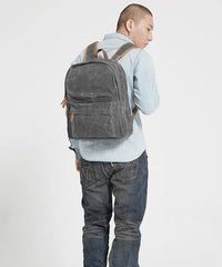 Gray Waxed Canvas Mens Laptop Backpack College Backpack Gray Canvas Travel Backpack for Men - iwalletsmen