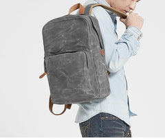 Gray Waxed Canvas Mens Laptop Backpack College Backpack Gray Canvas Travel Backpack for Men - iwalletsmen