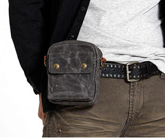 Gray Cool Canvas Mens Mini Vertical Waist Bag Belt Pouch Messenger Bags Side Bag for Men - iwalletsmen