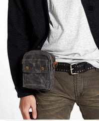 Gray Cool Canvas Mens Mini Vertical Waist Bag Belt Pouch Messenger Bags Side Bag for Men - iwalletsmen