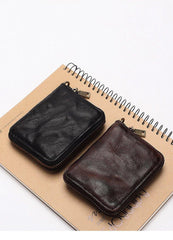 Dark Gray Handmade Leather Mens Small Wallet billfold Wallet Card Wallet For Men - iwalletsmen