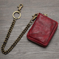Red Leather Chain Wallet Zip Wallet On A Chain Biker Chain Wallet Biker Wallet With Chain