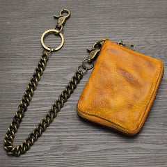 Yellow Leather Chain Wallet Zip Wallet On A Chain Biker Chain Wallet Biker Wallet With Chain