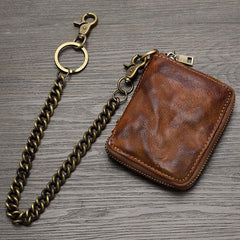 Brown Leather Chain Wallet Zip Wallet On A Chain Biker Chain Wallet Biker Wallet With Chain