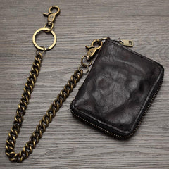 Black Gray Leather Chain Wallet Zip Wallet On A Chain Biker Chain Wallet Biker Wallet With Chain