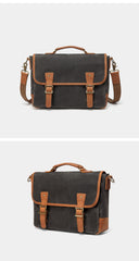 Dark Gray Waxed Canvas Leather Mens Briefcase Side Bag Messenger Bags Casual Courier Bag for Men - iwalletsmen