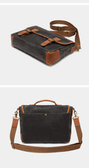 Dark Gray Waxed Canvas Leather Mens Briefcase Side Bag Messenger Bags Casual Courier Bag for Men - iwalletsmen