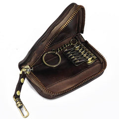 Black Leather Men's Key Holders Wallet Car Keys Wallet Brown Zipper Key Wallets For Men - iwalletsmen