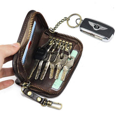 Black Leather Men's Key Holders Wallet Car Keys Wallet Brown Zipper Key Wallets For Men - iwalletsmen