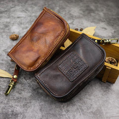 Black Leather Men's Key Holders Wallet Car Keys Wallet Brown Zipper Key Wallets For Men - iwalletsmen