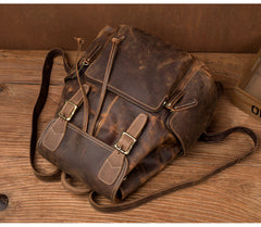 Dark Brown Mens Leather 13 inches Laptop Computer Backpacks Cool Travel Backpacks School Backpacks for men - iwalletsmen