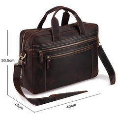 Dark Brown Large Leather Men's Professional Briefcase 17‘’ Laptop Handbag Briefcase Business Briefcase For Men - iwalletsmen