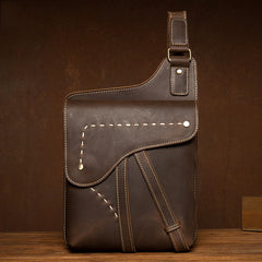 Cool Brown Mens Leather Small Side Bag Vintage Messenger Bags Courier Bag for Men - iwalletsmen