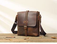 Dark Brown Casual Leather Mens 10 inches Vertical Side Bag Postman Bag Brown Messenger Bag Courier Bag for Men - iwalletsmen