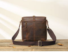 Dark Brown Casual Leather Mens 10 inches Vertical Side Bag Postman Bag Brown Messenger Bag Courier Bag for Men - iwalletsmen