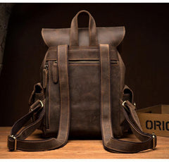 Casual Dark Brown Leather Mens 12 inches Laptop Backpack Leather school Backpack for Men - iwalletsmen