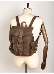 Casual Dark Brown Leather Mens 12 inches Laptop Backpack Leather school Backpack for Men - iwalletsmen