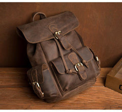 Casual Dark Brown Leather Mens 12 inches Laptop Backpack Leather school Backpack for Men - iwalletsmen