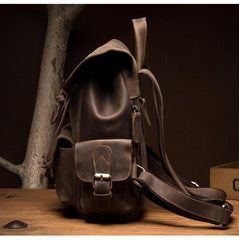 Casual Dark Brown Leather Mens 12 inches Laptop Backpack Leather school Backpack for Men - iwalletsmen