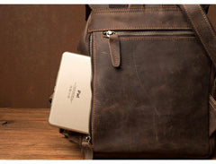 Casual Dark Brown Leather Mens 12 inches Laptop Backpack Leather school Backpack for Men - iwalletsmen