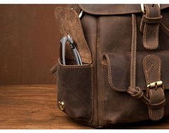 Casual Dark Brown Leather Mens 12 inches Laptop Backpack Leather school Backpack for Men - iwalletsmen