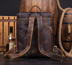 Casual Coffee Leather Mens 14 inches Laptop Travel Backpacks School Computer Backpack for Men - iwalletsmen