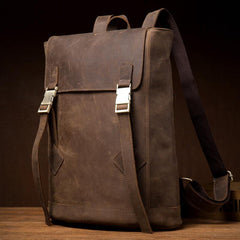 Casual Dark Brown Leather Mens 14 inches School Backpacks Satchel Backpack Computer Backpack for Men - iwalletsmen