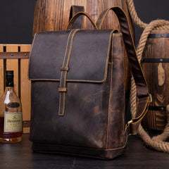 Casual Coffee Leather Mens 14 inches Laptop Travel Backpacks School Computer Backpack for Men - iwalletsmen