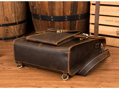 Casual Brown Leather Mens 14 inches School Backpacks Shoulder Briefcase Computer Backpack for Men - iwalletsmen