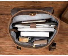 Casual Dark Brown Leather Mens 14 inches School Backpacks Satchel Backpack Computer Backpack for Men - iwalletsmen