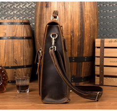 Casual Brown Leather Mens 14 inches School Backpacks Shoulder Briefcase Computer Backpack for Men - iwalletsmen
