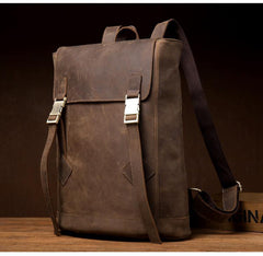 Casual Dark Brown Leather Mens 14 inches School Backpacks Satchel Backpack Computer Backpack for Men - iwalletsmen